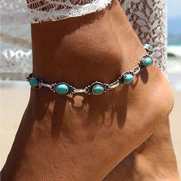 Boho silver anklet S628 - Picture 1 of 4
